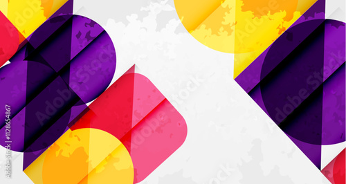 Squares, circles and triangles and grainy noisy texture. Vector Illustration For Wallpaper, Banner, Background, Card, Book Illustration, landing page