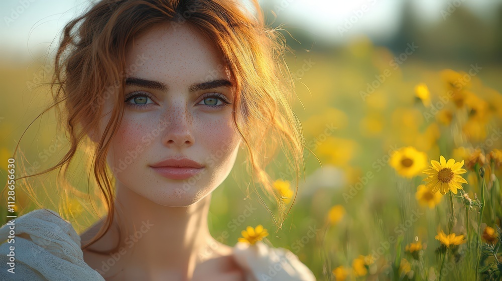 Young woman surrounded by vibrant sunflowers during golden hour in a tranquil field Young woman surrounded by vibrant sunflowers during golden hour in a tranquil field