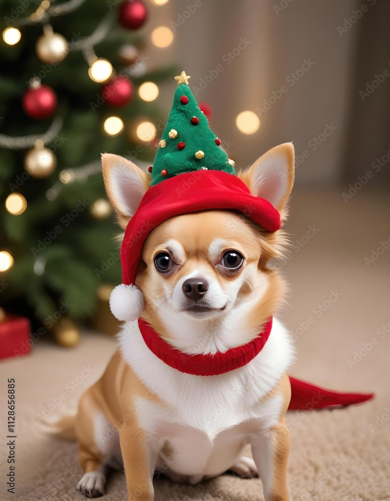 Cute Chihuahua with Christmas hat Cute Chihuahua with Christmas hat