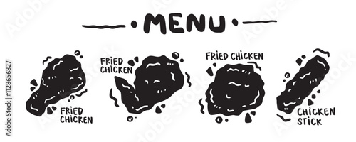 Menu icon set for food categories, hand drawn, vector illustration. (Fried chicken, Chicken Stick)