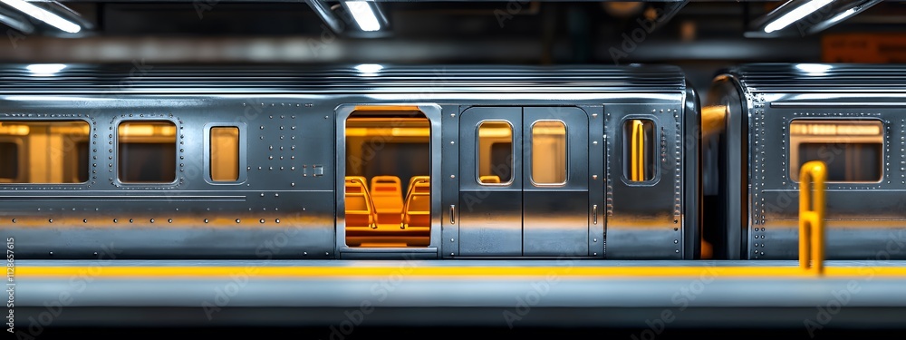 Obraz premium Photo of an open door on the side of a subway train at a New York City station,