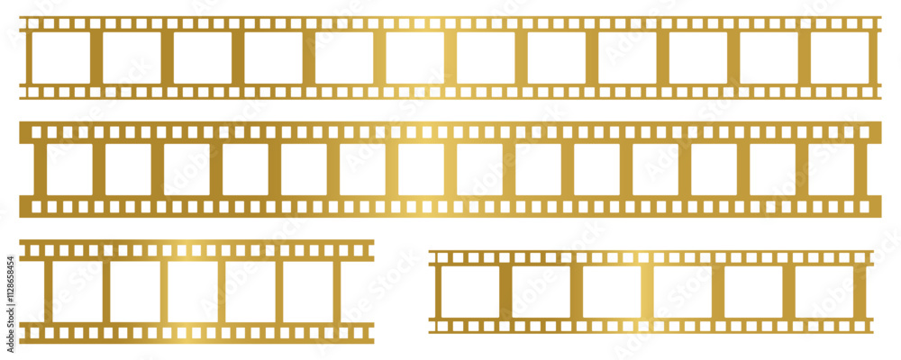 Vector set of golden film reel strips. Vector illustration. Vector set of golden film reel strips. Vector illustration.
