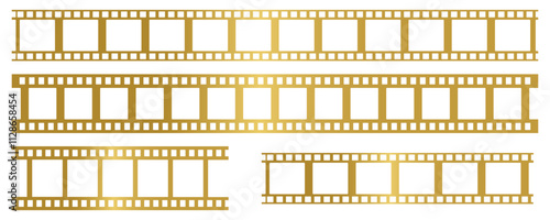 Vector set of golden film reel strips. Vector illustration.