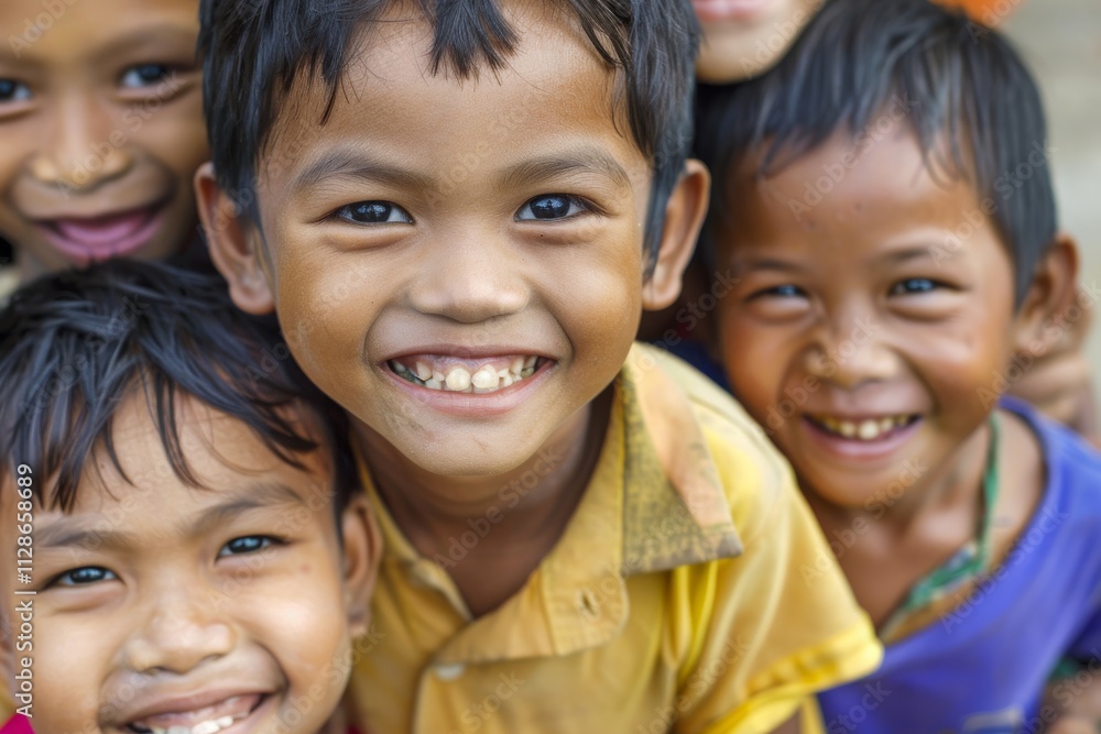 Group of asian children smiling and looking at camera in a school Group of asian children smiling and looking at camera in a school