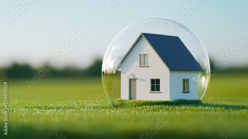 Wallpaper Mural Modern house inside a transparent bubble on a clear sunny day in an open field Torontodigital.ca