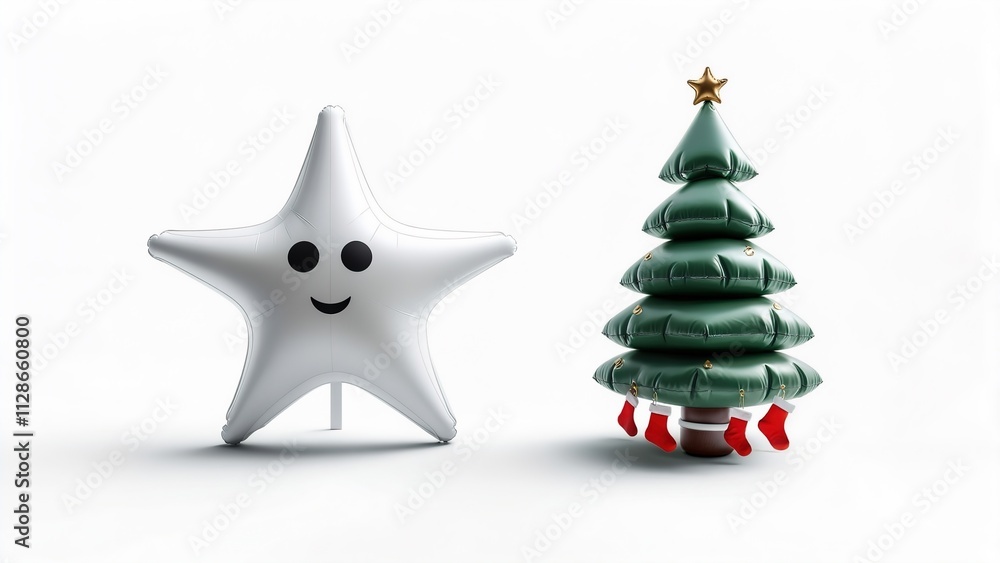 Fototapeta premium Christmas holiday flat icons - Santa Claus, xmas tree, star, snow man, gifts.