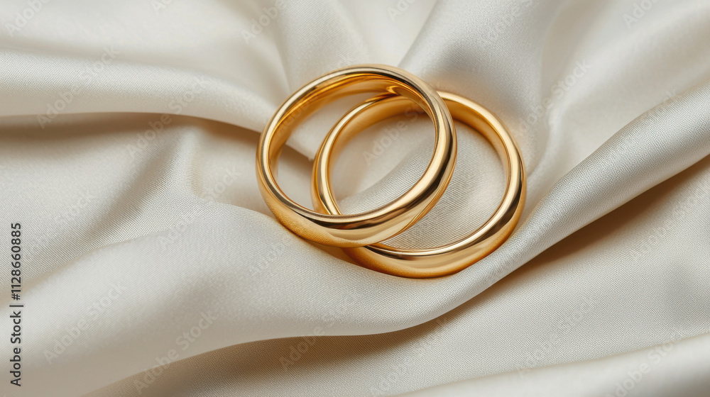 Love confessions Two elegant gold rings resting on a soft, textured fabric background. Love confessions Two elegant gold rings resting on a soft, textured fabric background.