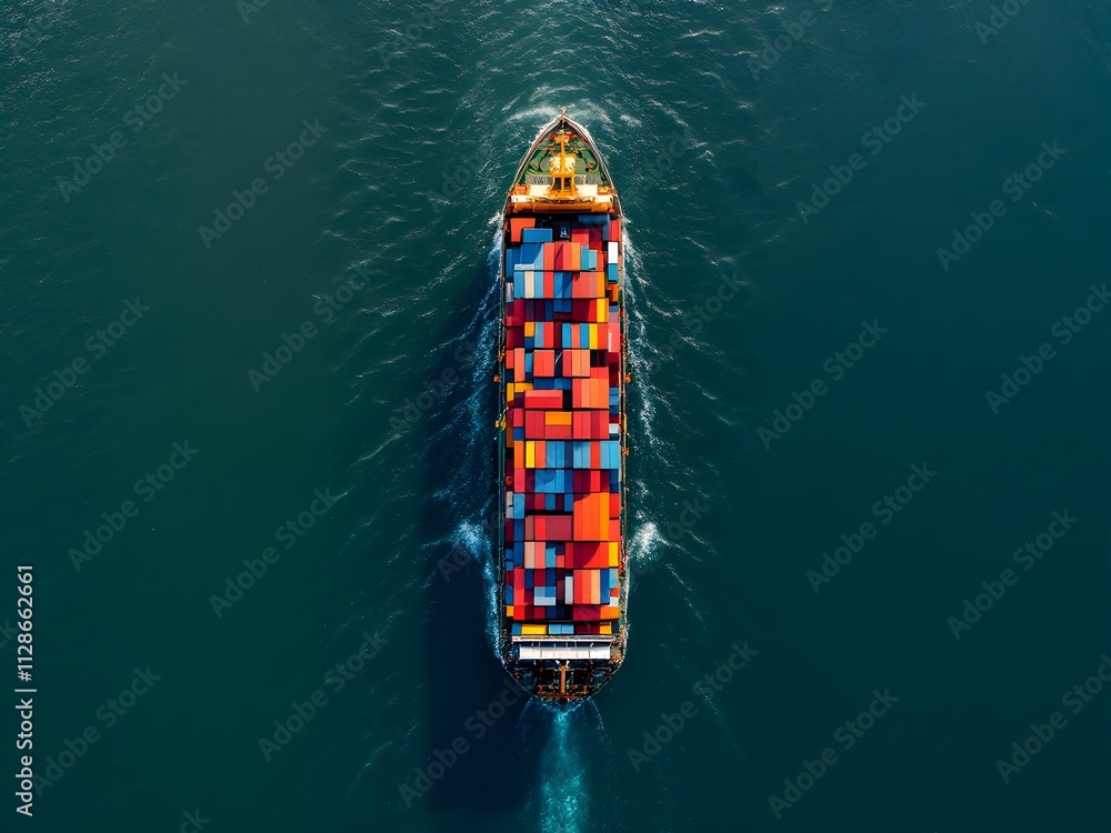 Aerial top view of cargo container business ship Aerial top view of cargo container business ship