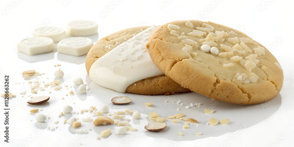 Delicious Cookie Dipped in White Chocolate Image: Stock Photo For Backgrounds, Graphics, and Design Projects