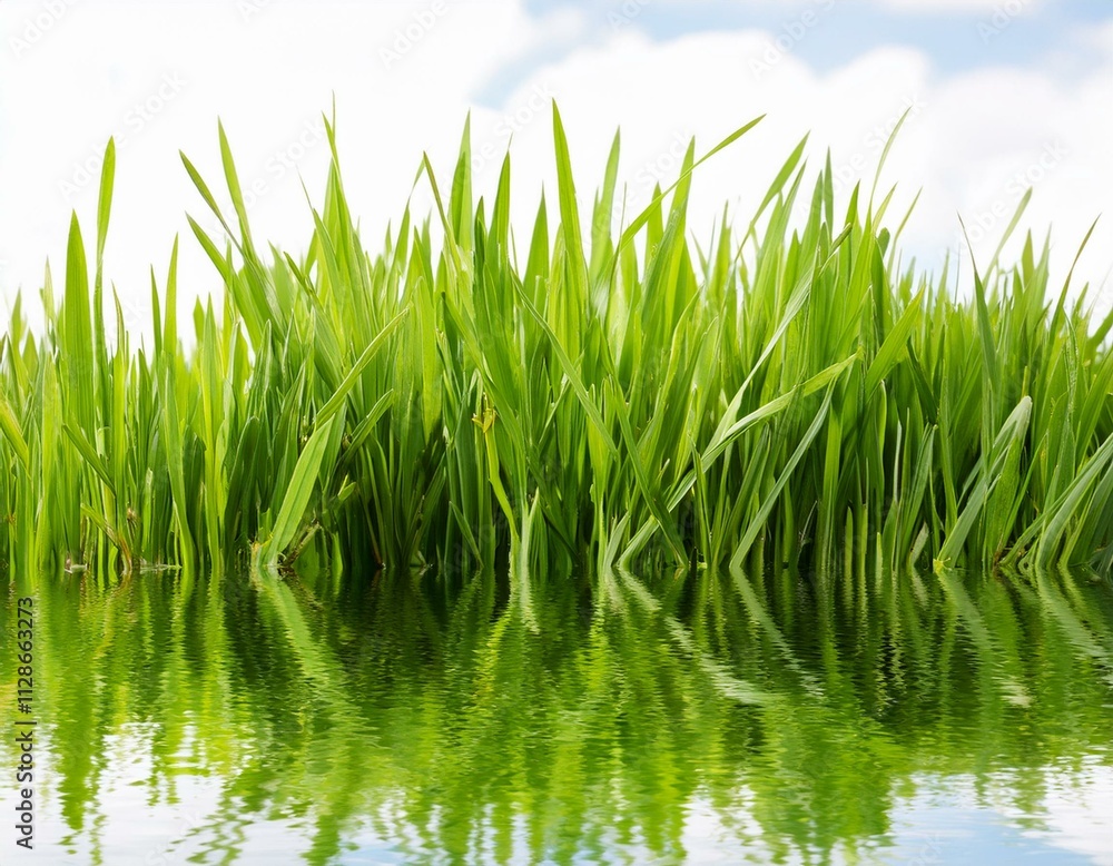 Obraz premium grass background with dew dropping on white background