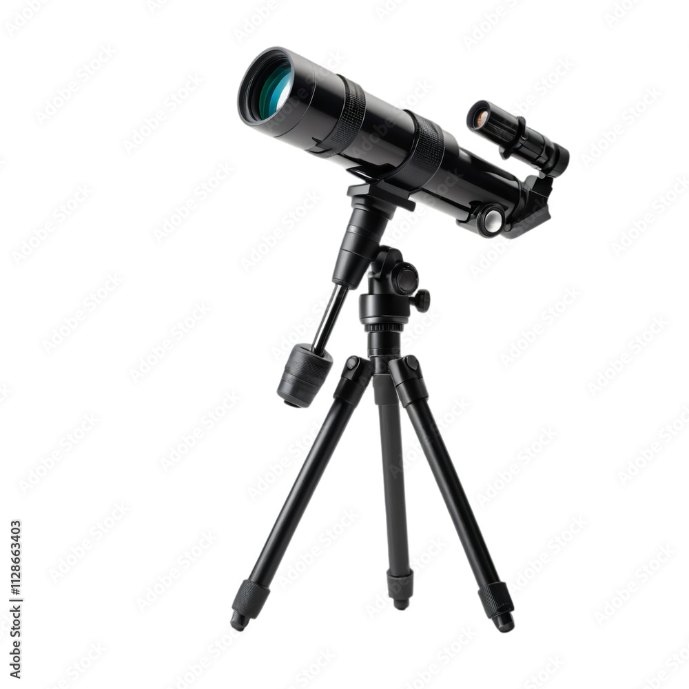 Sleek black telescope on a sturdy tripod, perfect for stargazing and exploring the night sky. Sleek black telescope on a sturdy tripod, perfect for stargazing and exploring the night sky.
