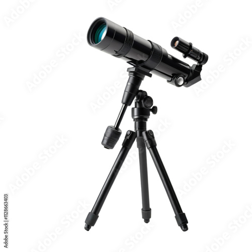 Sleek black telescope on a sturdy tripod, perfect for stargazing and exploring the night sky.