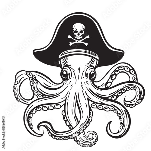  octopus  line draw,  octopus pirate