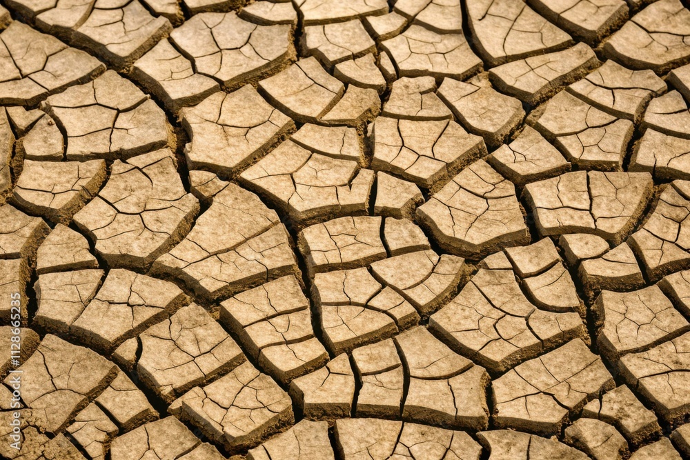 Extreme close-up of cracked dry desert soil showcasing arid land conditions