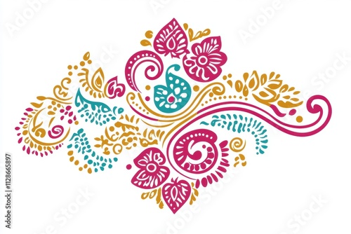 Colorful floral and paisley design with intricate patterns and swirls.