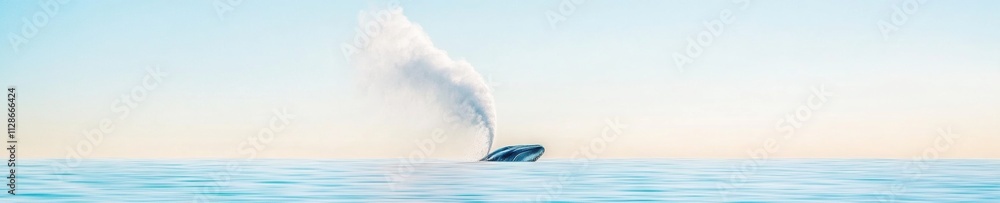 Spade-Toothed Whale Blowing Mist Against a Sunrise Horizon Spade-Toothed Whale Blowing Mist Against a Sunrise Horizon