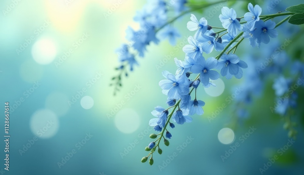 A serene and ethereal photograph featuring delicate blue flowers A serene and ethereal photograph featuring delicate blue flowers