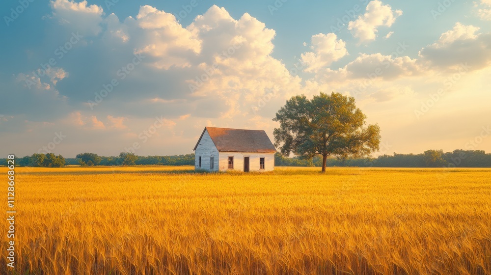 Serene Farmhouse Amidst Golden Wheat Fields Serene Farmhouse Amidst Golden Wheat Fields