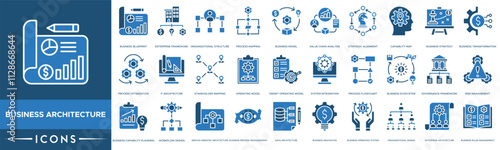 Business architecture icon. Business Blueprint, Enterprise Framework, Organizational Structure, Process Mapping and Business Model