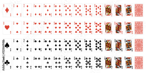 Set of poker cards with isolated on white background. Poker playing cards. full deck.