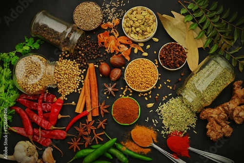 Photos spice mix, whole spices, Indian traditional garam masala mix