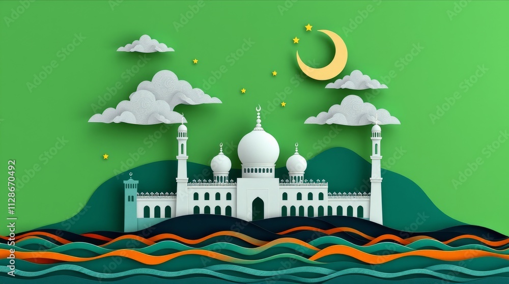 Naklejka premium A mosque silhouette with domes and minarets