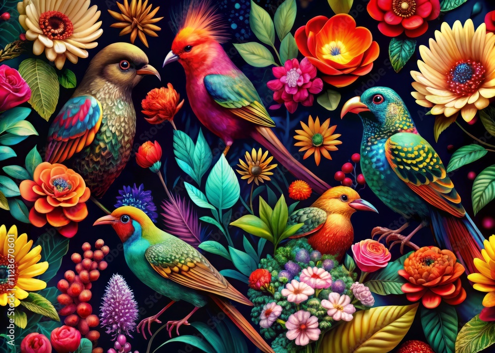 Vibrant Quirky Bird Floral 3D Sublimation Designs Silhouette Photography Vibrant Quirky Bird Floral 3D Sublimation Designs Silhouette Photography
