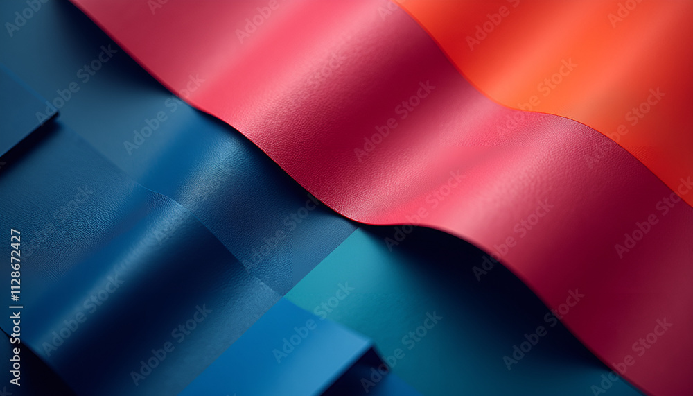 Naklejka premium Vibrant and textured mockup of colorful leather sheets in a wave pattern on a dark background