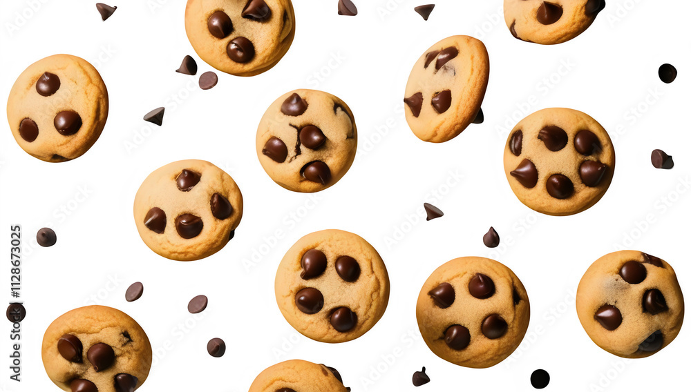 Chocolate chip cookies pattern on a transparent background Chocolate chip cookies pattern on a transparent background