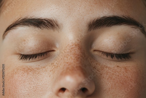 Woman closing eyes, showing serenity and mindfulness, embracing inner peace photo