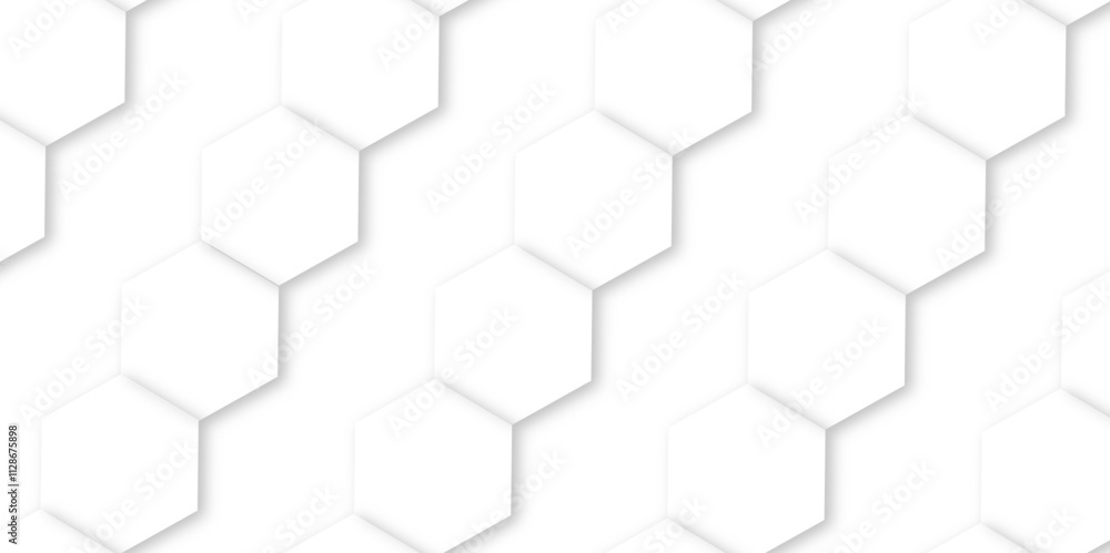 Naklejka premium Abstract background white, gray hexagon with seamless geometric pattern texture design. futuristic geometry pattern honeycomb mosaic texture design. hexagon grid minimalist mesh cell texture design.