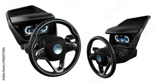 steering wheel with display isolated on white