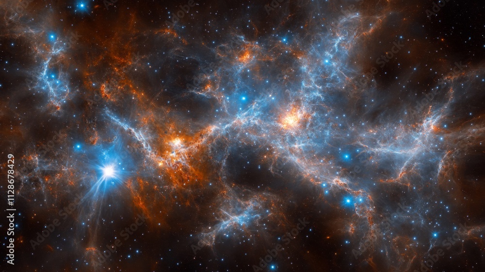 Fototapeta premium Celestial Nebula Displays Orange And Blue Hues