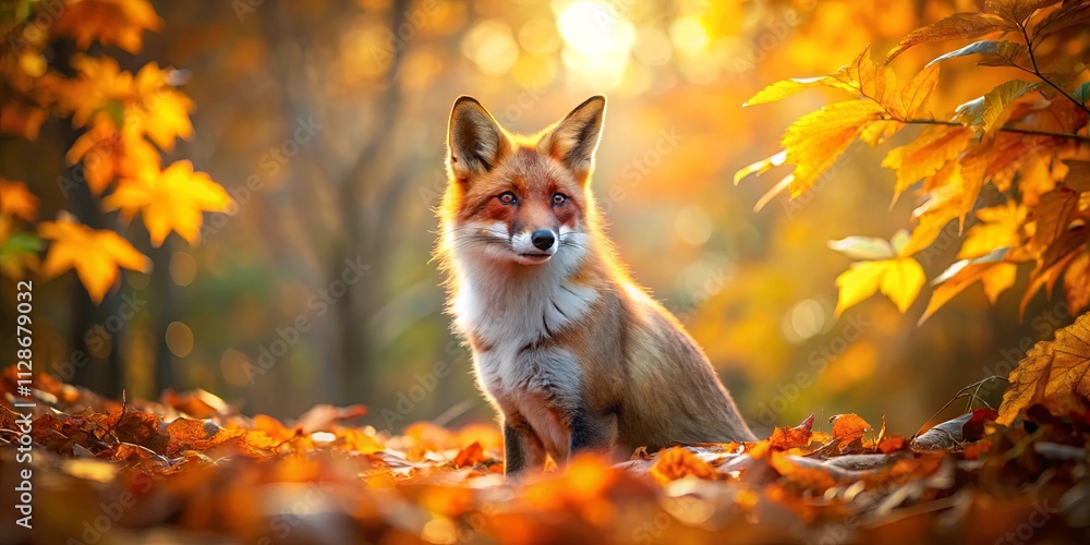 A Curious Fox Amidst Golden Leaves, Bathed in the Warm Glow of the Setting Sun A Curious Fox Amidst Golden Leaves, Bathed in the Warm Glow of the Setting Sun