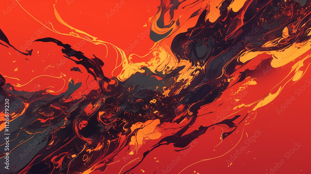 explosive red and orange abstract mimics an underwater volcanic eruption with dynamic flows and splashes explosive red and orange abstract mimics an underwater volcanic eruption with dynamic flows and splashes