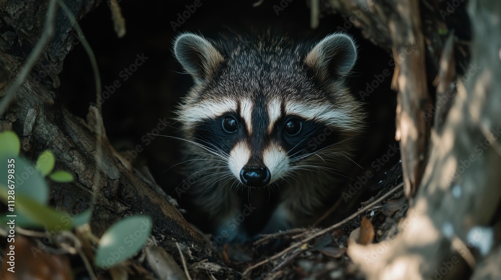 Curious Raccoon Peeking from Hollow Log - Wildlife Portrait Curious Raccoon Peeking from Hollow Log - Wildlife Portrait