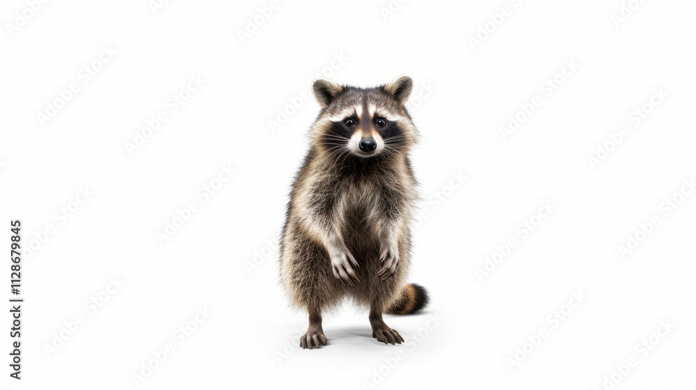 Obraz premium Curious Raccoon Standing on White Background