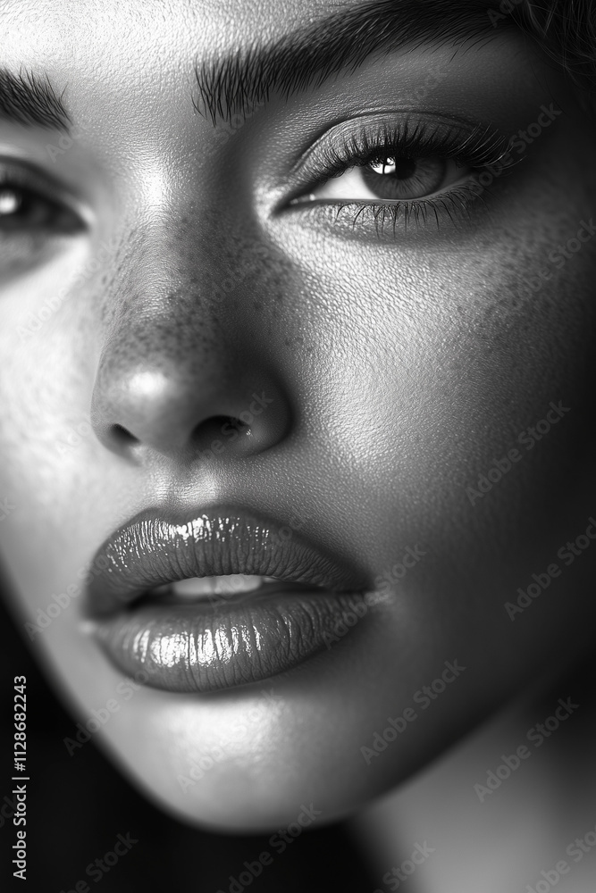 Expressive Black and White Close-Up Portrait of a Beautiful Woman Expressive Black and White Close-Up Portrait of a Beautiful Woman