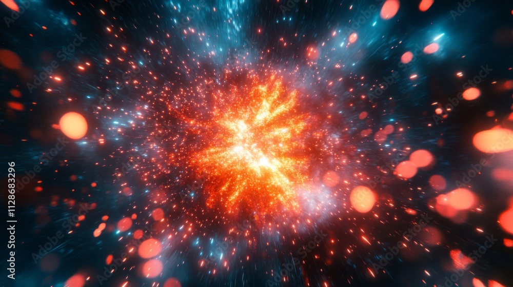 Abstract Cosmic Explosion of Red and Blue Sparks Abstract Cosmic Explosion of Red and Blue Sparks