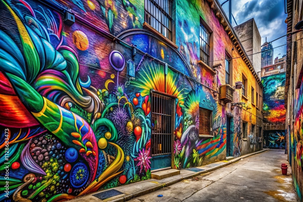 Fototapeta premium Captivating Abstract Graffiti Art on a Textured Wall – A Surreal Exploration of Urban Creativity and Colorful Expression in a Unique Artistic Surrounding