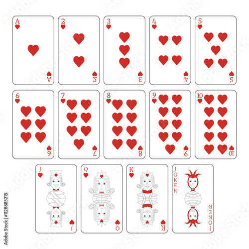 A deck of playing cards hearts. A poker set with individual cards. Playing cards for poker.