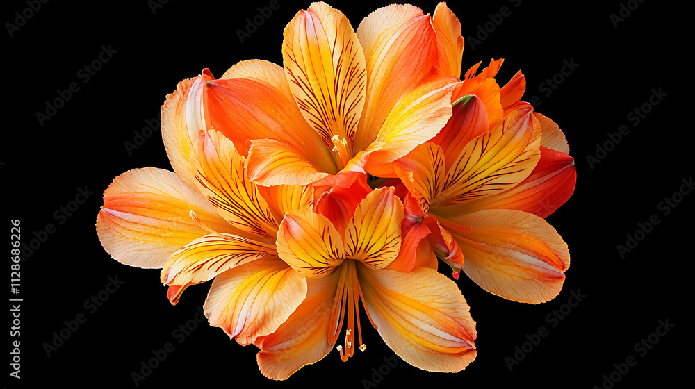 Fototapeta premium Vibrant macro of Peruvian lily, showcasing bright orange and yellow petals