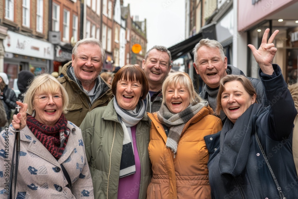 Happy senior people having fun in the street Happy senior people having fun in the street