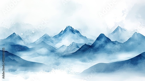 Serene Blue Mountains Watercolor Landscape Painting