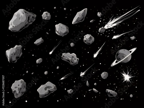 Asteroids floating in the asteroid belt between Mars and Jupiter