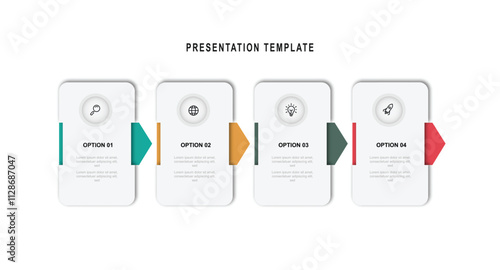 4 step process template workflow, business information and presentation. Vector template infographic with paper style