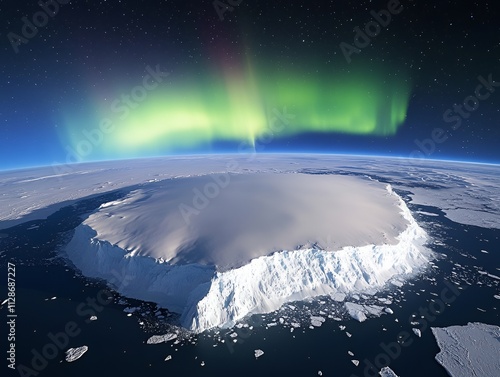 Colorful southern lights over Antarctica seen from above