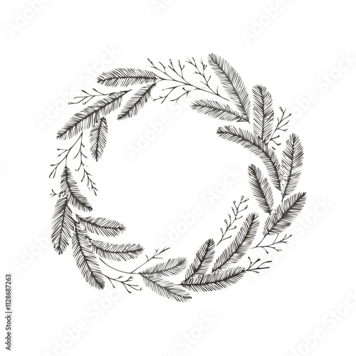 Christmas Wreath Sketch Celebration Decoration Winter Event Festival of X-Mas