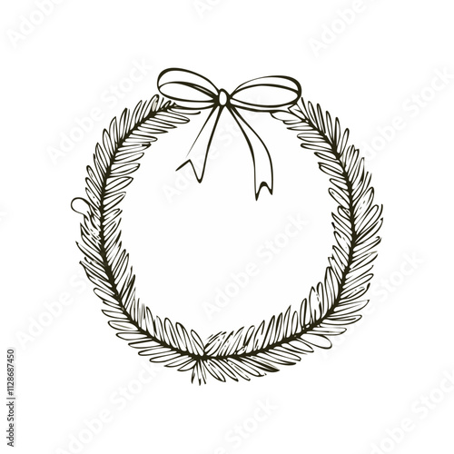 Christmas Wreath Sketch Celebration Decoration Winter Event Festival of X-Mas