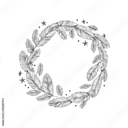 Christmas Wreath Sketch Celebration Decoration Winter Event Festival of X-Mas